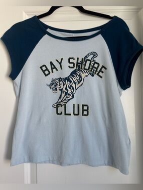 PILCRO x ANTHROPOLOGIE Bay Shore Blue Baby Ringer Tee Size Large